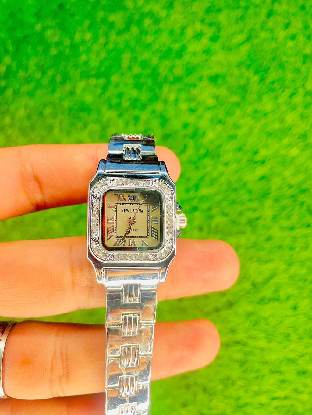 NEW LAZYNA Silver Women's Watch – Stone - Studded Bezel, Roman Dial, Water Resistant - Ascent Styles